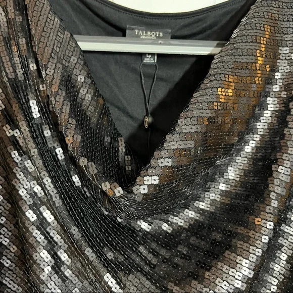 Talbots Sequin Top Cowl Neck Size Large Petite Holiday Party NWT - Picture 4 of 8